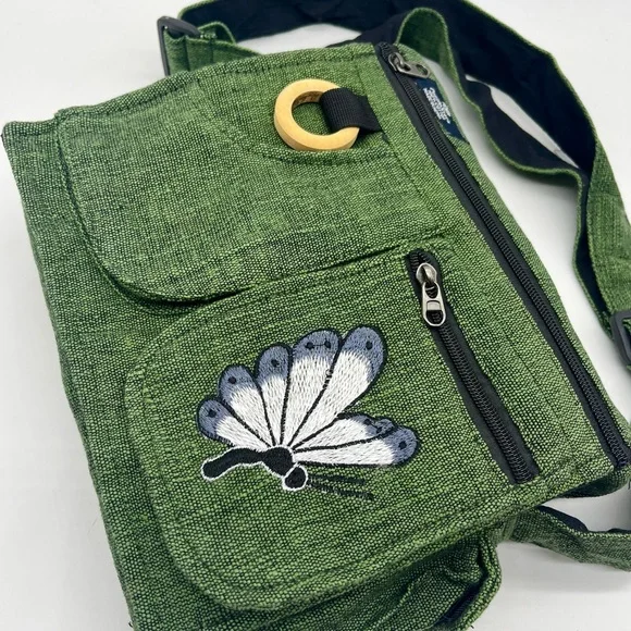 Elegant Green Crossbody Bag with Butterfly Embroidery, Handmade Ethical Bag - Picture 12 of 15